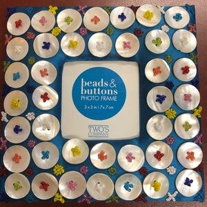 Two's Company Blue and White Buttons and Beads Picture Frame